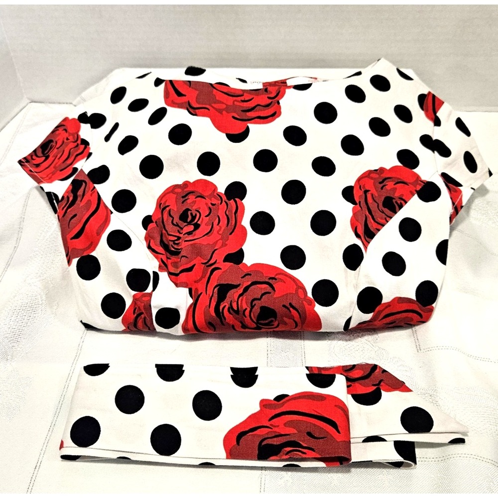 Dressystar Women's S Vintage-Inspired Dress Red Roses Polka Dot White Full Skirt